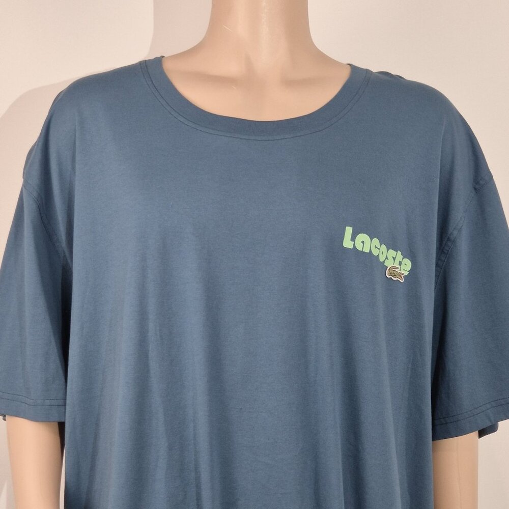 Lacoste Men's Crew Neck Cotton T-shirt Size 4XLB Logo Print Blue (31) - Picture 2 of 11